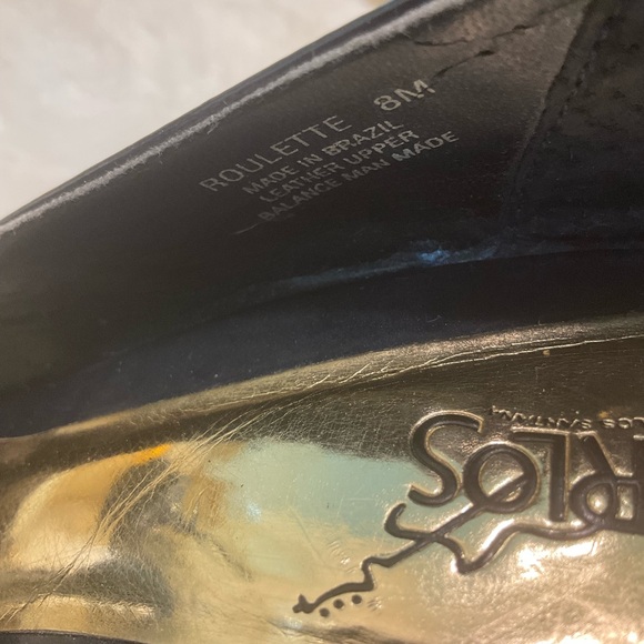 Carlos Navy Peep Toe Pumps with Gold Bit Details, Size 8 - Picture 10 of 12